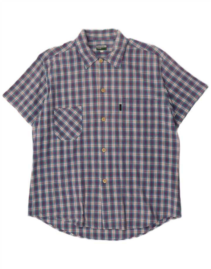 Camicia a maniche corte da uomo Paul Smith, cotone a quadri blu grandi