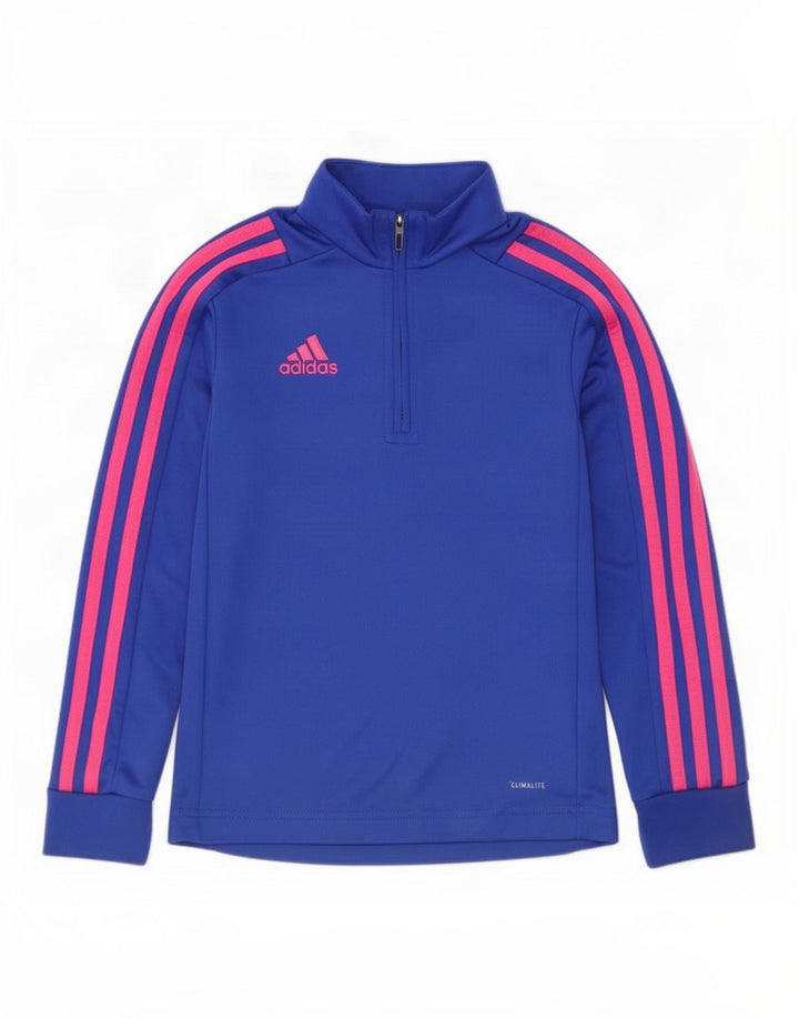 Top della tuta pullover Adidas Bambina Climalite con zip e collo 7-8 anni Blu