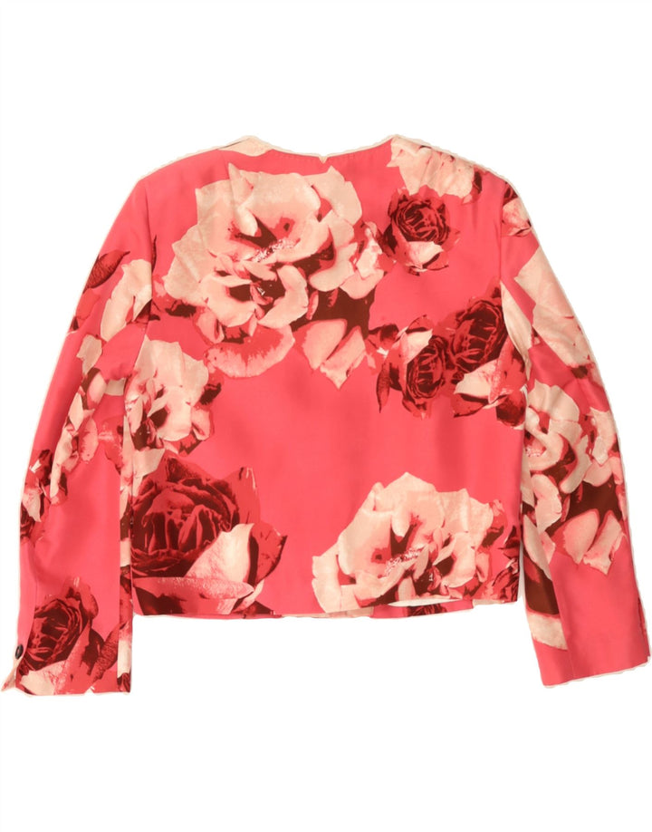AQUASCUTUM Womens 4 Button Blazer Jacket UK 14 Medium Pink Floral Silk Vintage Aquascutum and Second-Hand Aquascutum from Messina Hembry 