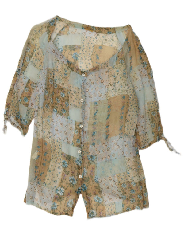 Camicetta vintage da donna con maniche a 3/4 UK 16 grande floreale multicolore