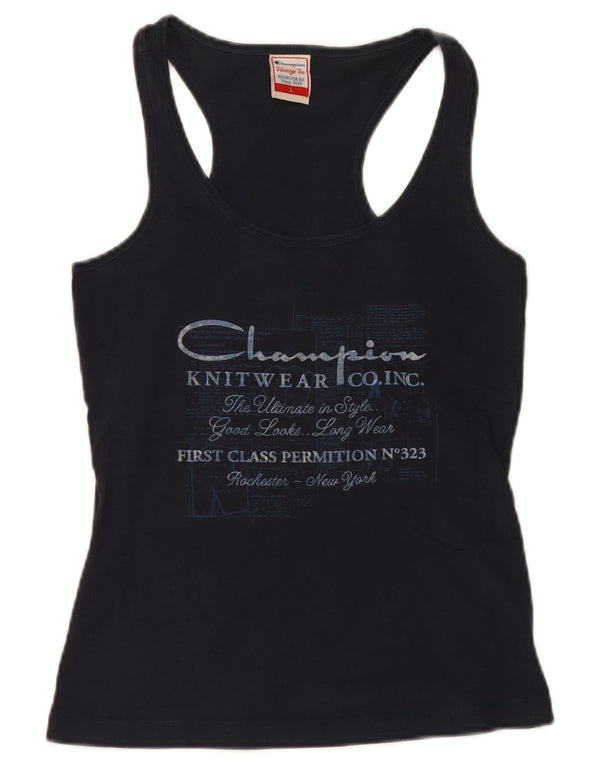 Canotta grafica Champion da donna Heritage Fit UK 14 grande cotone blu navy