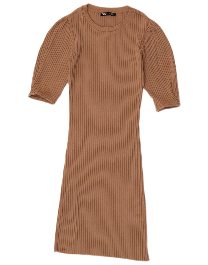 Vestito aderente da donna Zara UK 8 Small Beige Poliestere