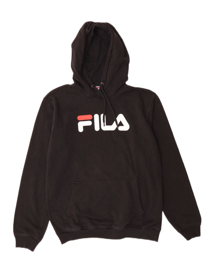 FILA Mens Graphic Hoodie Jumper Medium Black Cotton Vintage Fila and Second-Hand Fila from Messina Hembry 