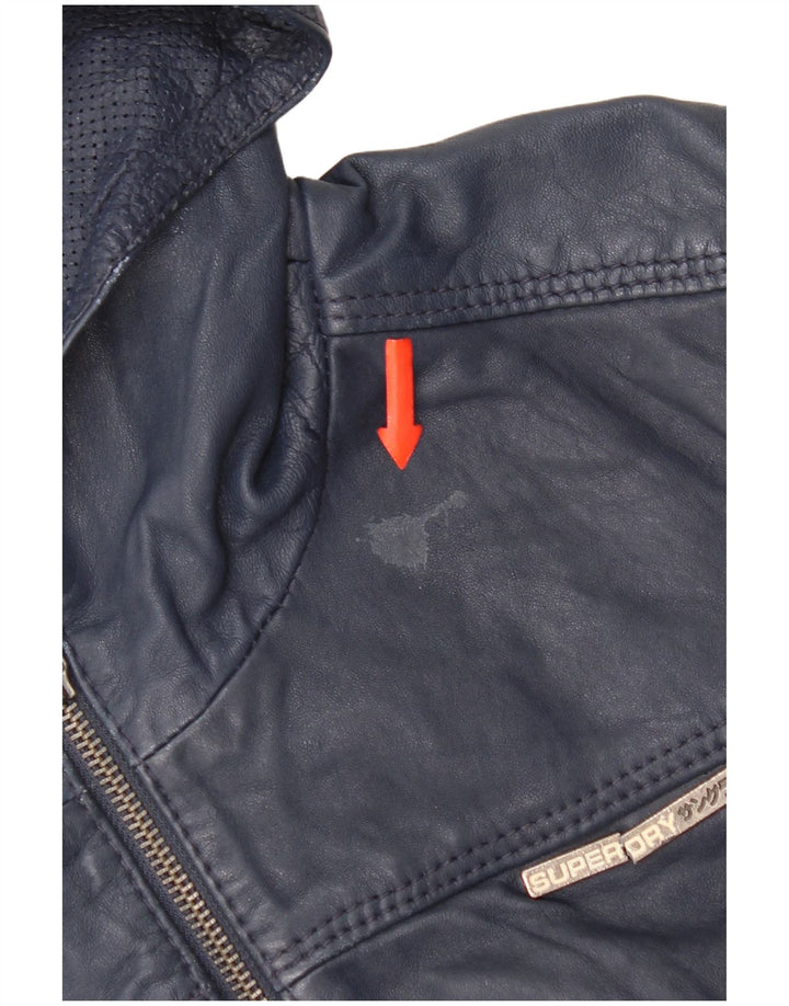 Giacca in pelle con cappuccio da donna Superdry UK 14 pelle blu navy media