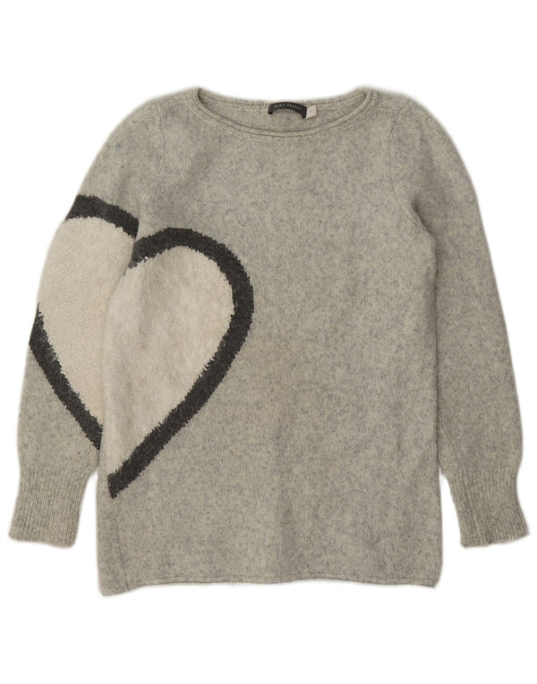 MINT VELVET Maglione da donna con scollo a barca con grafica UK 10 Piccolo Grigio
