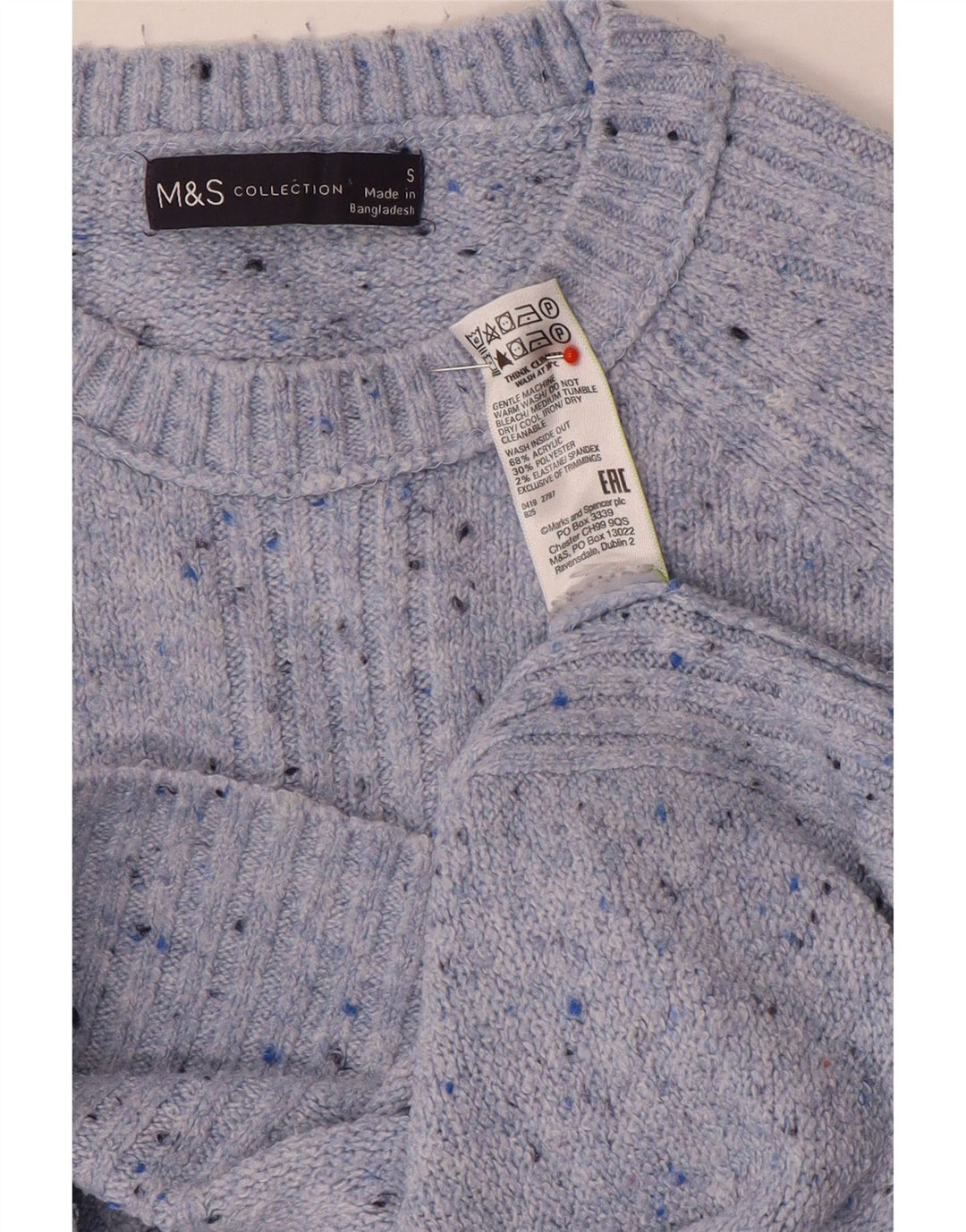 Maglione maglione girocollo da donna Marks & Spencer UK 10 piccolo blu screziato