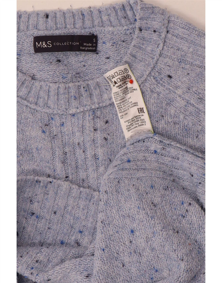 Maglione maglione girocollo da donna Marks & Spencer UK 10 piccolo blu screziato