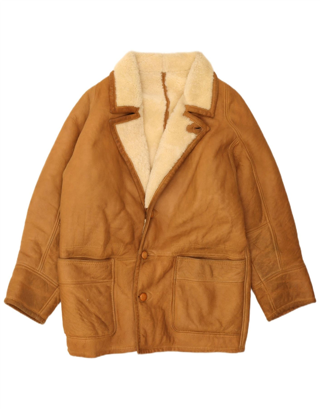Giacca in shearling vintage da uomo UK 40 grande in pelle marrone