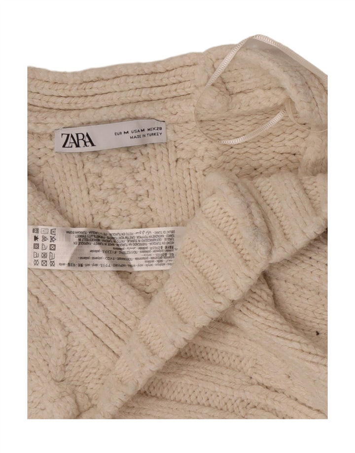 Maglione cardigan oversize corto da donna Zara UK 14 Acrilico bianco sporco medio