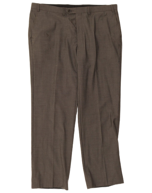 Pantaloni da abito dritti da uomo Marks & Spencer W40 L30 lana verde