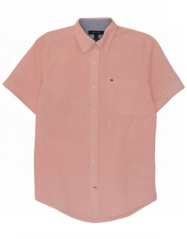 Camicia da uomo a maniche corte Regular Fit Tommy Hilfiger piccola in lino rosa