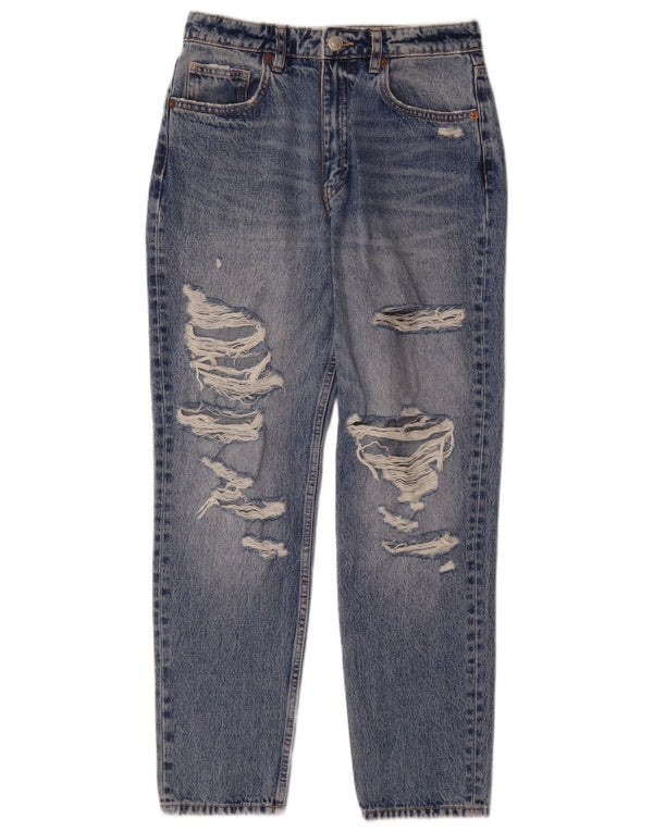 Zara Womens Distressed Straight Jeans EU 38 Small W28 L28 Blue Cotton