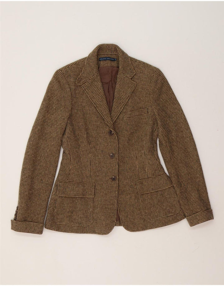 Giacca blazer a 3 bottoni da donna Ralph Lauren US 10 grande lana kaki