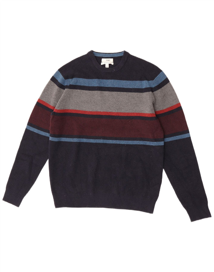 Maglione maglione girocollo da uomo Marks & Spencer color block medio blu navy