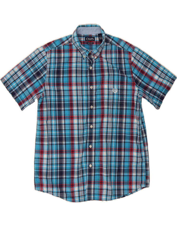 CHAPS Mens Easy Care Short Sleeve Shirt Large Blue Check Cotton Vintage Chaps and Second-Hand Chaps from Messina Hembry 