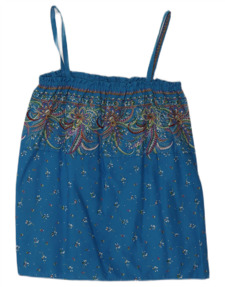Canottiera vintage da donna UK 12 blu medio floreale
