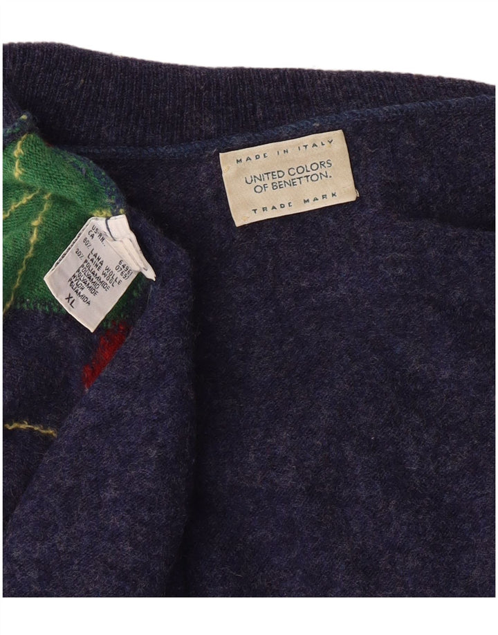 Maglione da uomo a collo alto Benetton XL blu navy a rombi/diamante classico