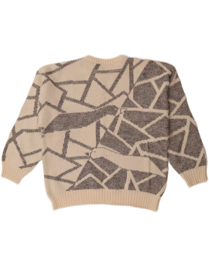 Maglione da donna vintage con scollo a barchetta EU 38 medio bianco sporco geometrico