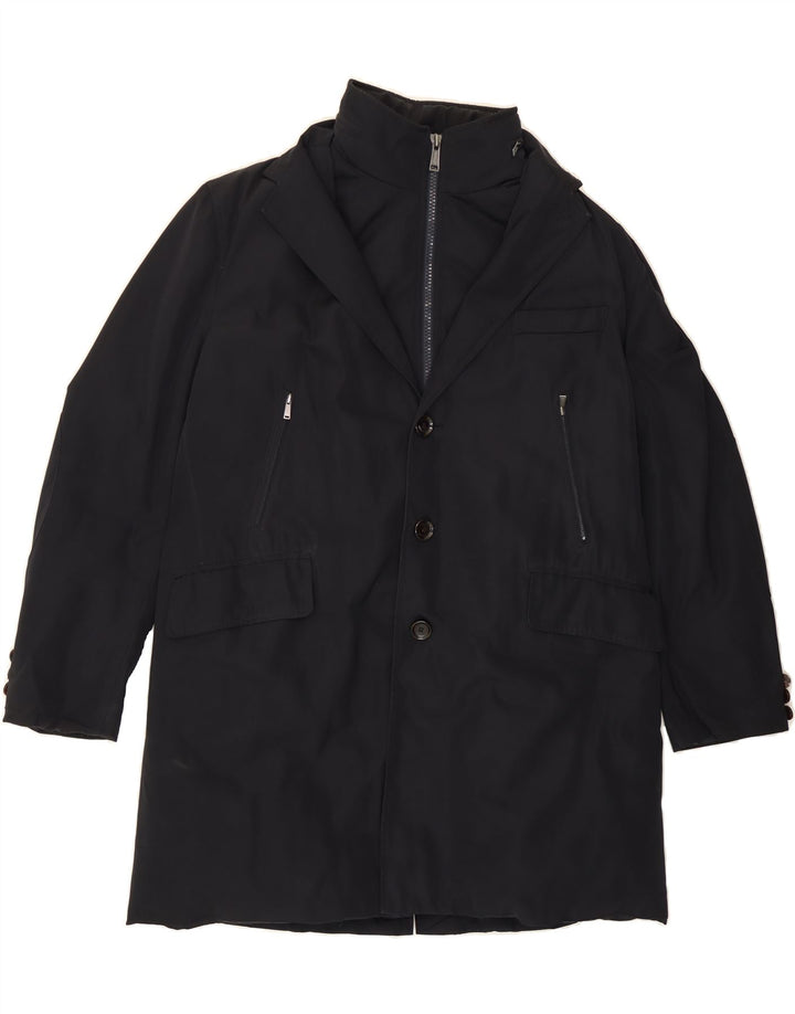 SEVENTY Mens Hooded Padded Overcoat IT 54 2XL Navy Blue Polyamide Vintage Seventy and Second-Hand Seventy from Messina Hembry 