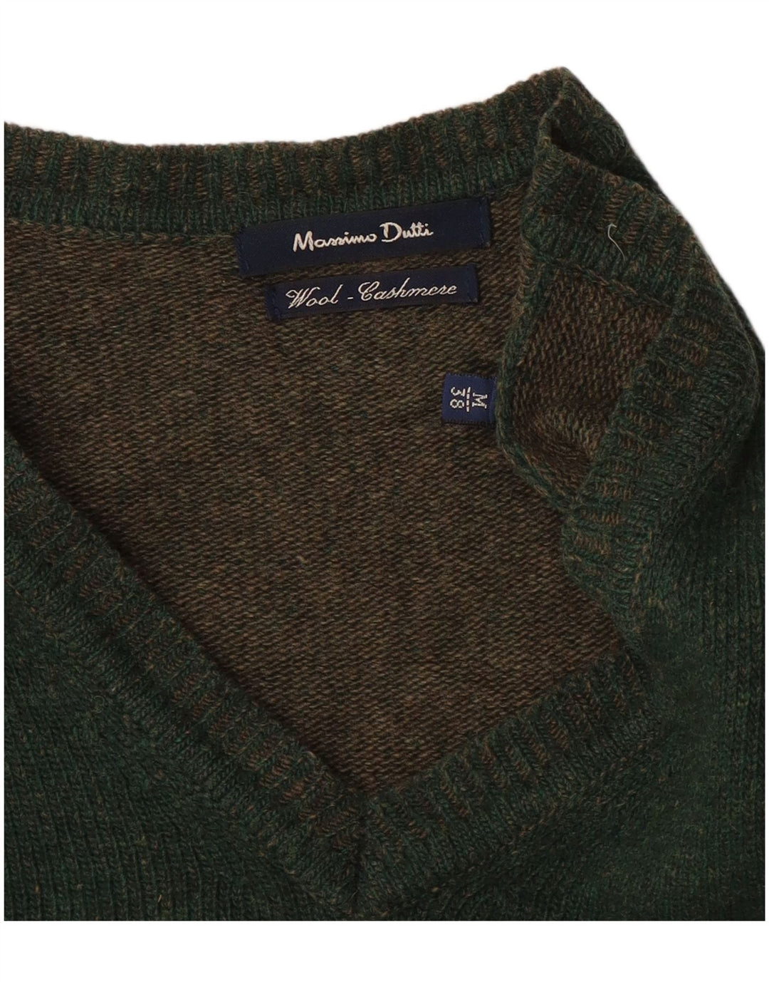 Massimo Dutti Maglione da uomo con scollo a V in lana verde medio