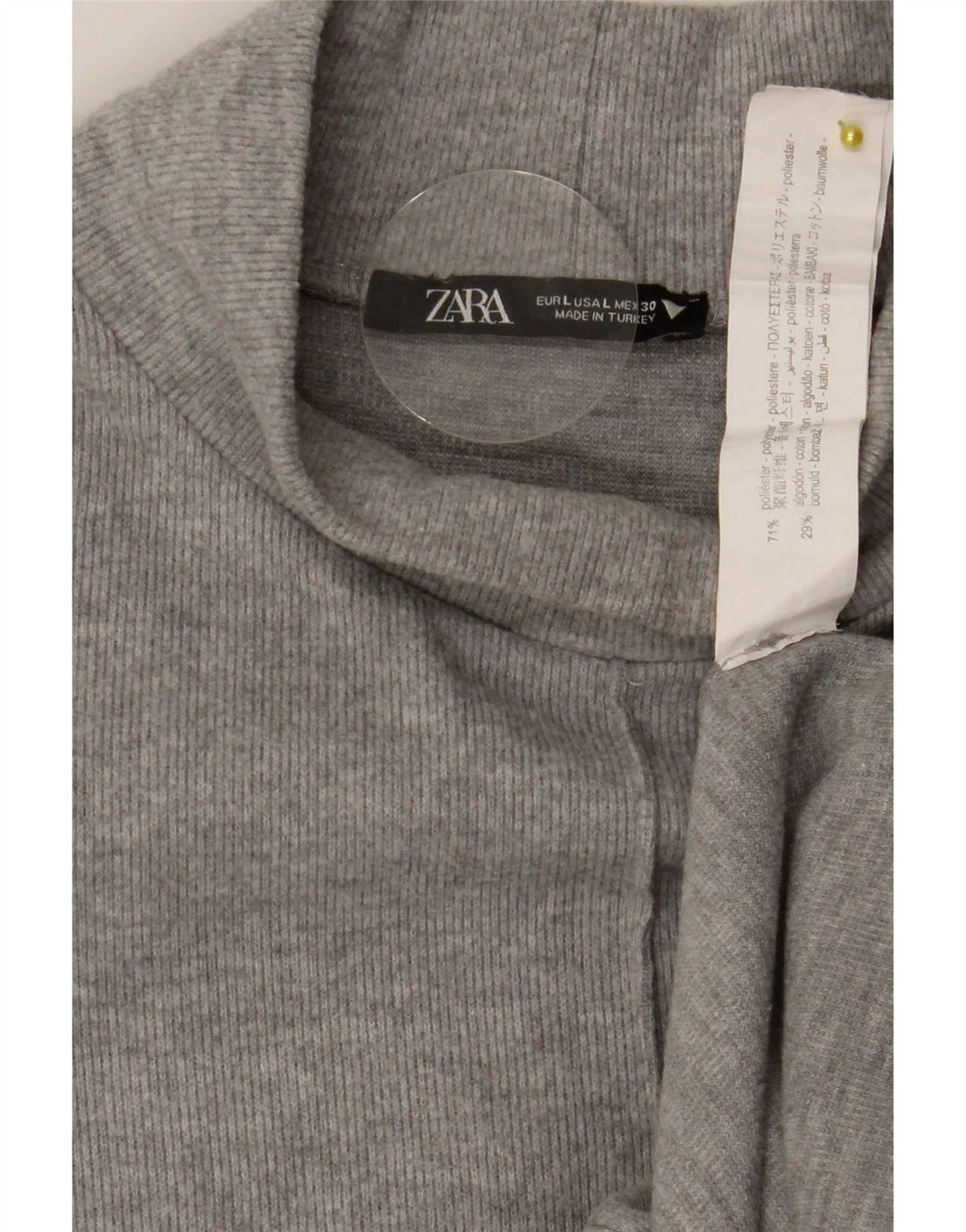 Abito maglione a maniche corte da donna Zara UK 16 grande poliestere grigio