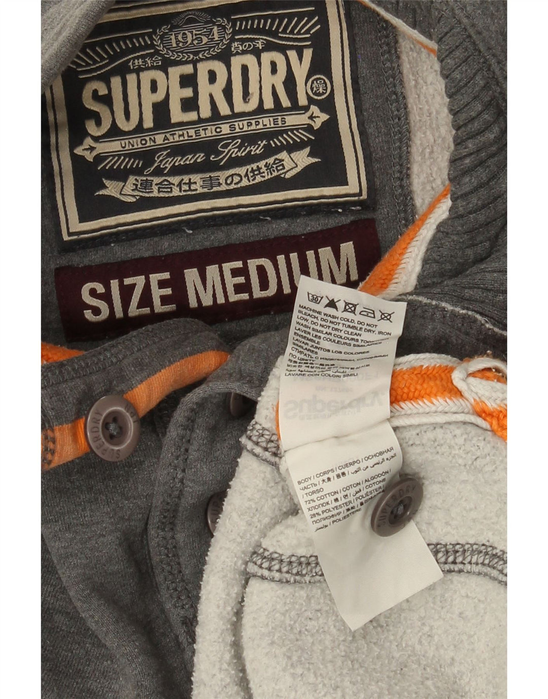 Felpa da uomo con collo abbottonato Superdry, cotone grigio medio