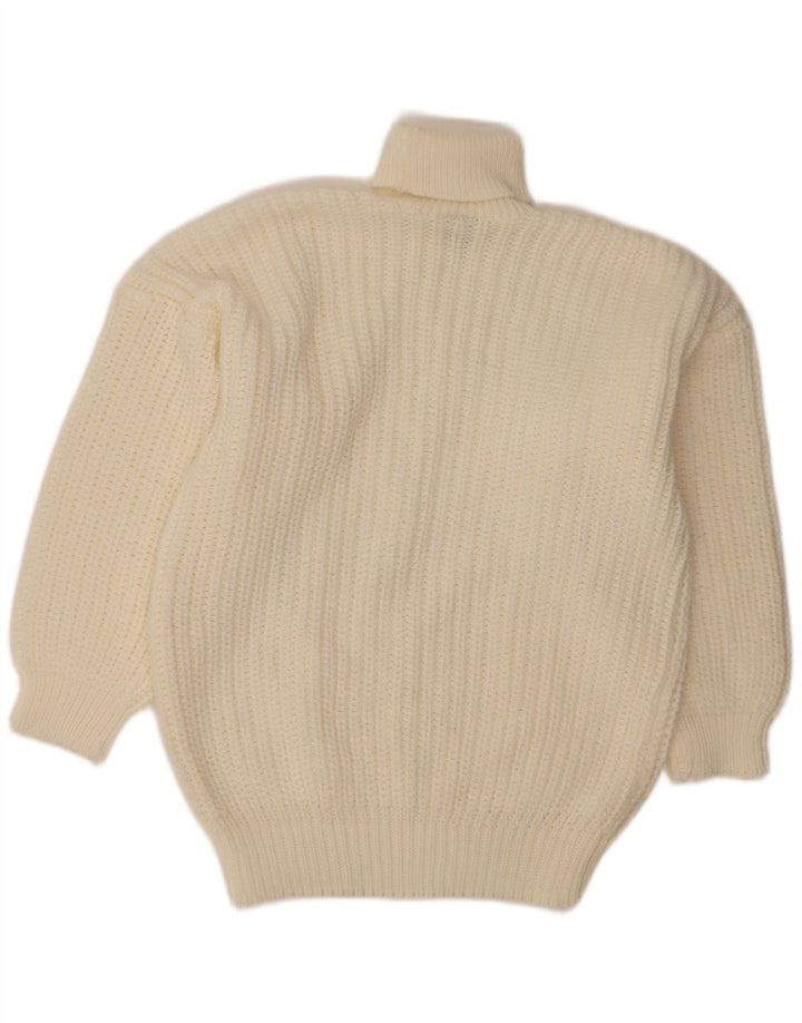 Maglione maglione vintage da uomo con collo alto XL bianco