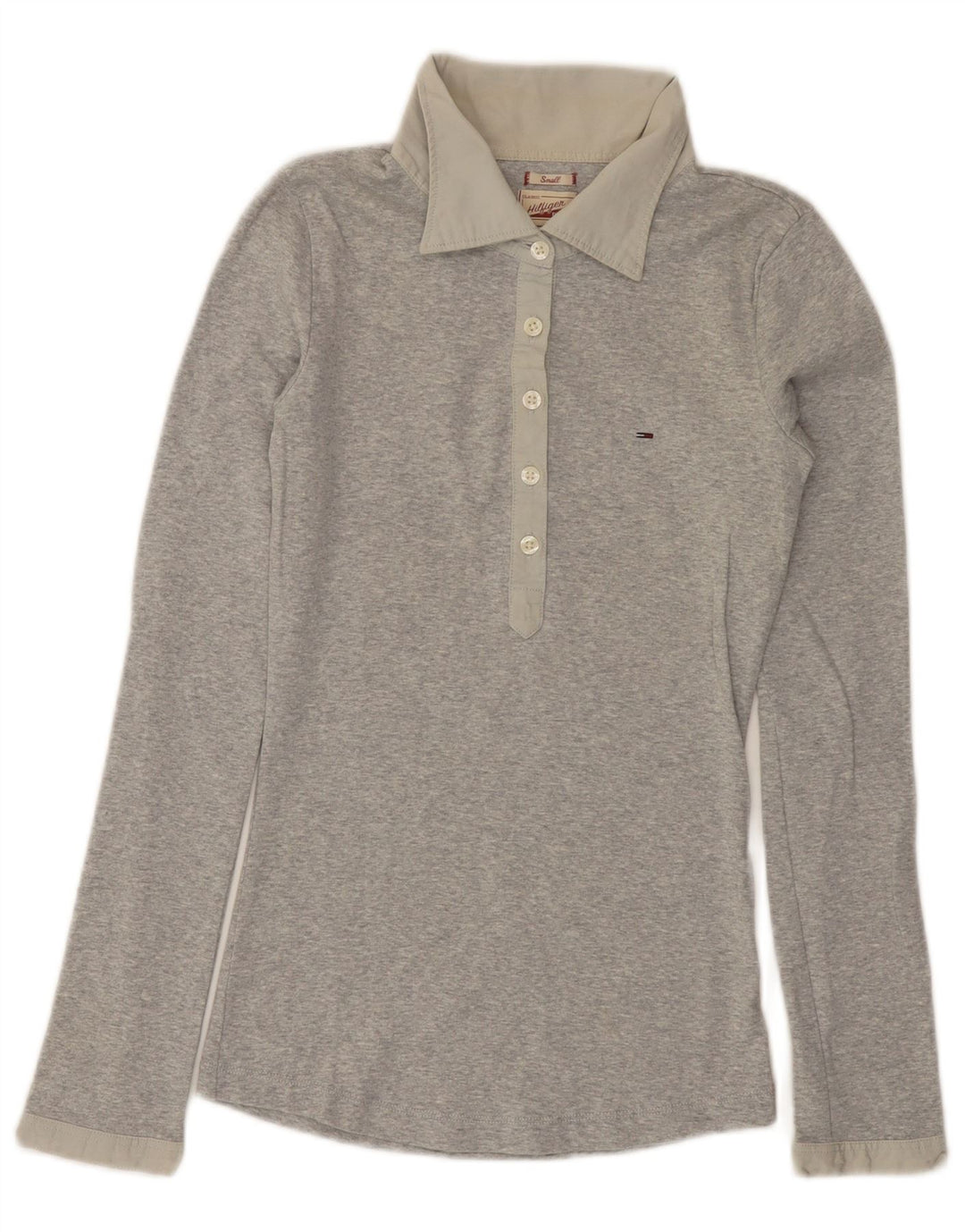 TOMMY HILFIGER Polo a maniche lunghe da donna UK 8 Small Grigio