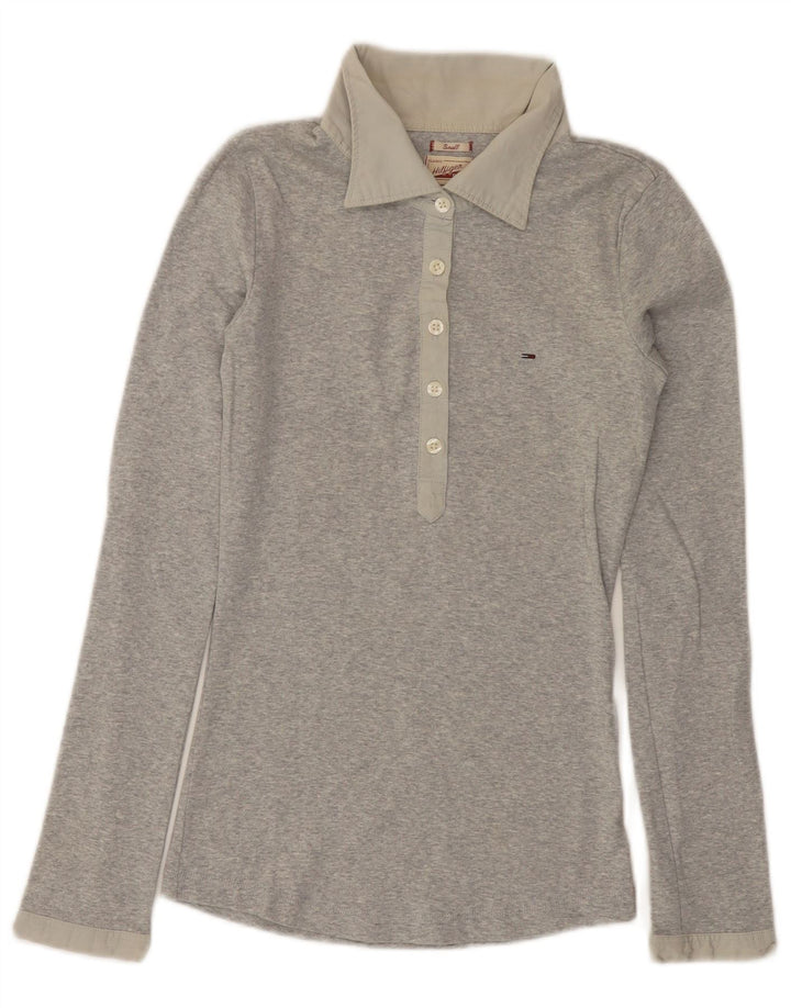 TOMMY HILFIGER Polo a maniche lunghe da donna UK 8 Small Grigio