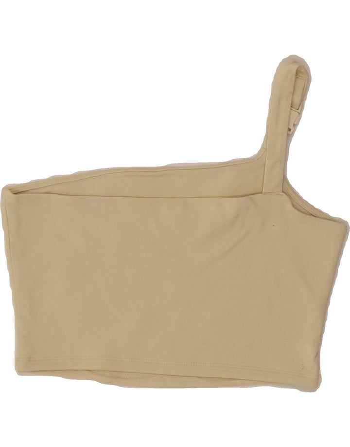 NIKE Womens Crop One Shoulder Top UK 12 Medium Beige Cotton Vintage Nike and Second-Hand Nike from Messina Hembry 