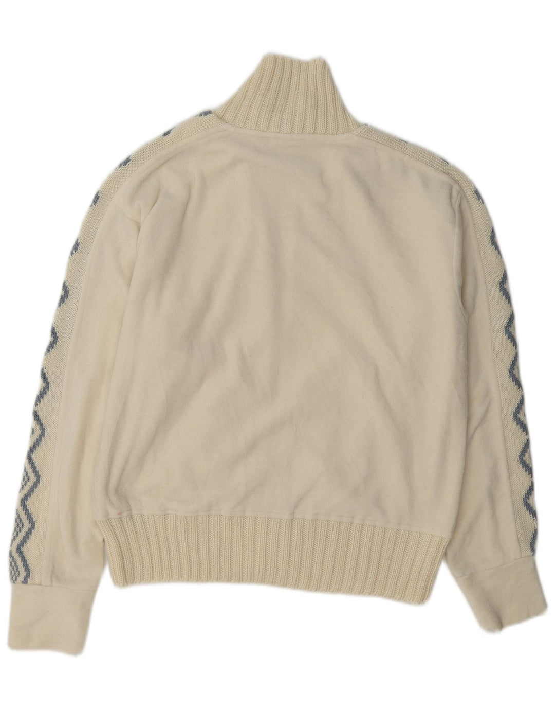 Giacca in pile da donna vintage UK 14 grande poliestere geometrico bianco sporco