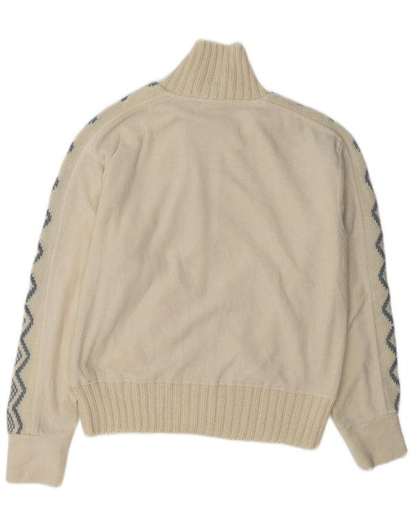 Giacca in pile da donna vintage UK 14 grande poliestere geometrico bianco sporco