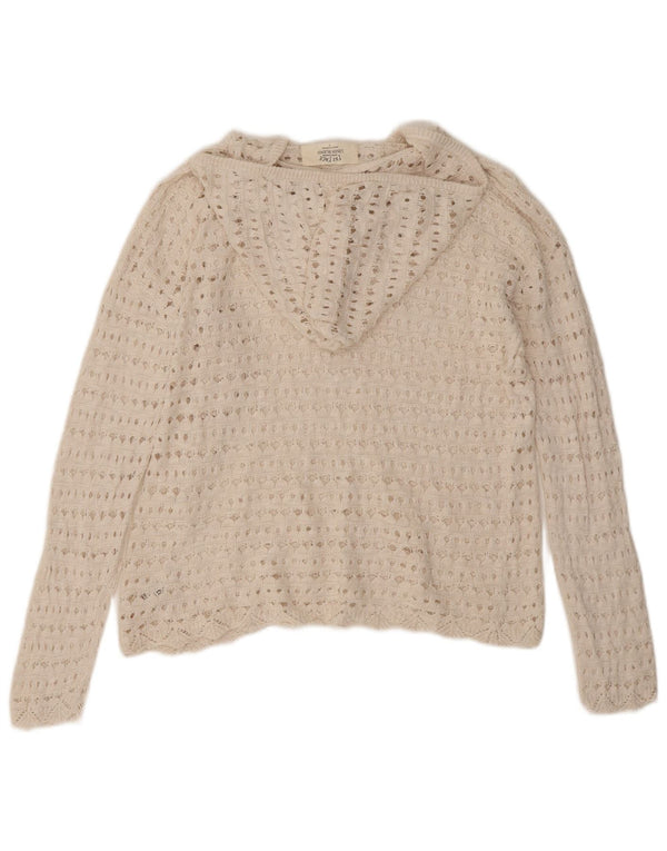 Maglione maglione oversize con cappuccio all'uncinetto da donna Fat Face UK 10 piccolo bianco