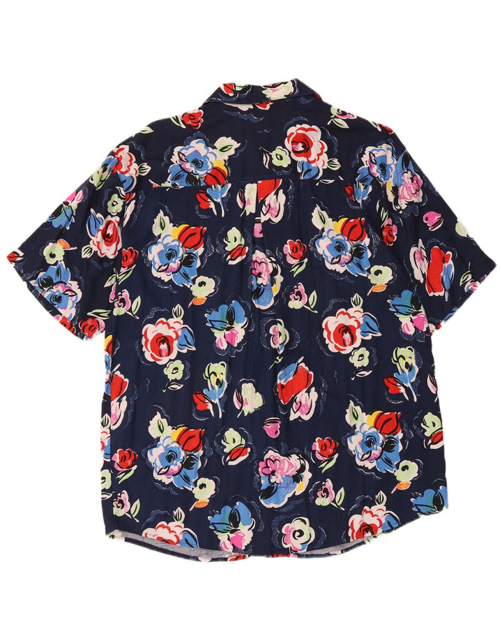 Camicia vintage da uomo a maniche corte in viscosa floreale blu navy medio