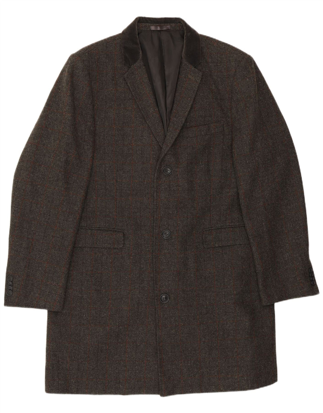 Giacca blazer a 3 bottoni lunga regolare da uomo VINTAGE UK 46 3XL a quadri grigi