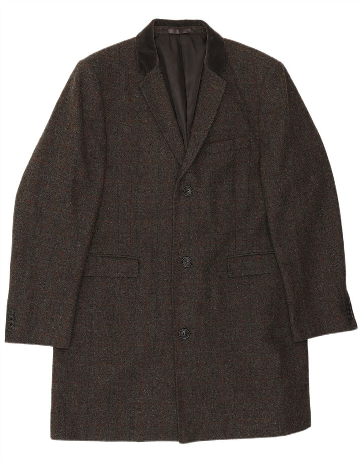 Giacca blazer a 3 bottoni lunga regolare da uomo VINTAGE UK 46 3XL a quadri grigi