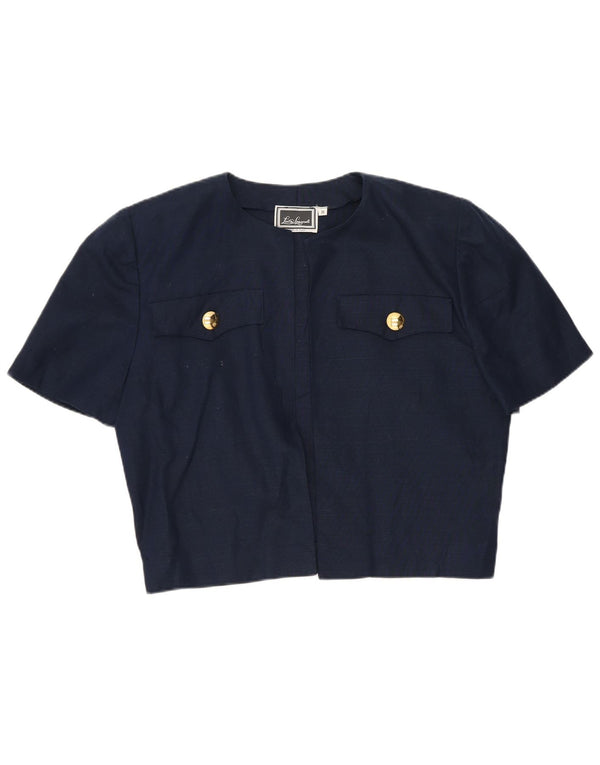 Luisa Spagnoli Womens Short Sleeve Bolero Top UK 12 Medium Navy Blue Cotton