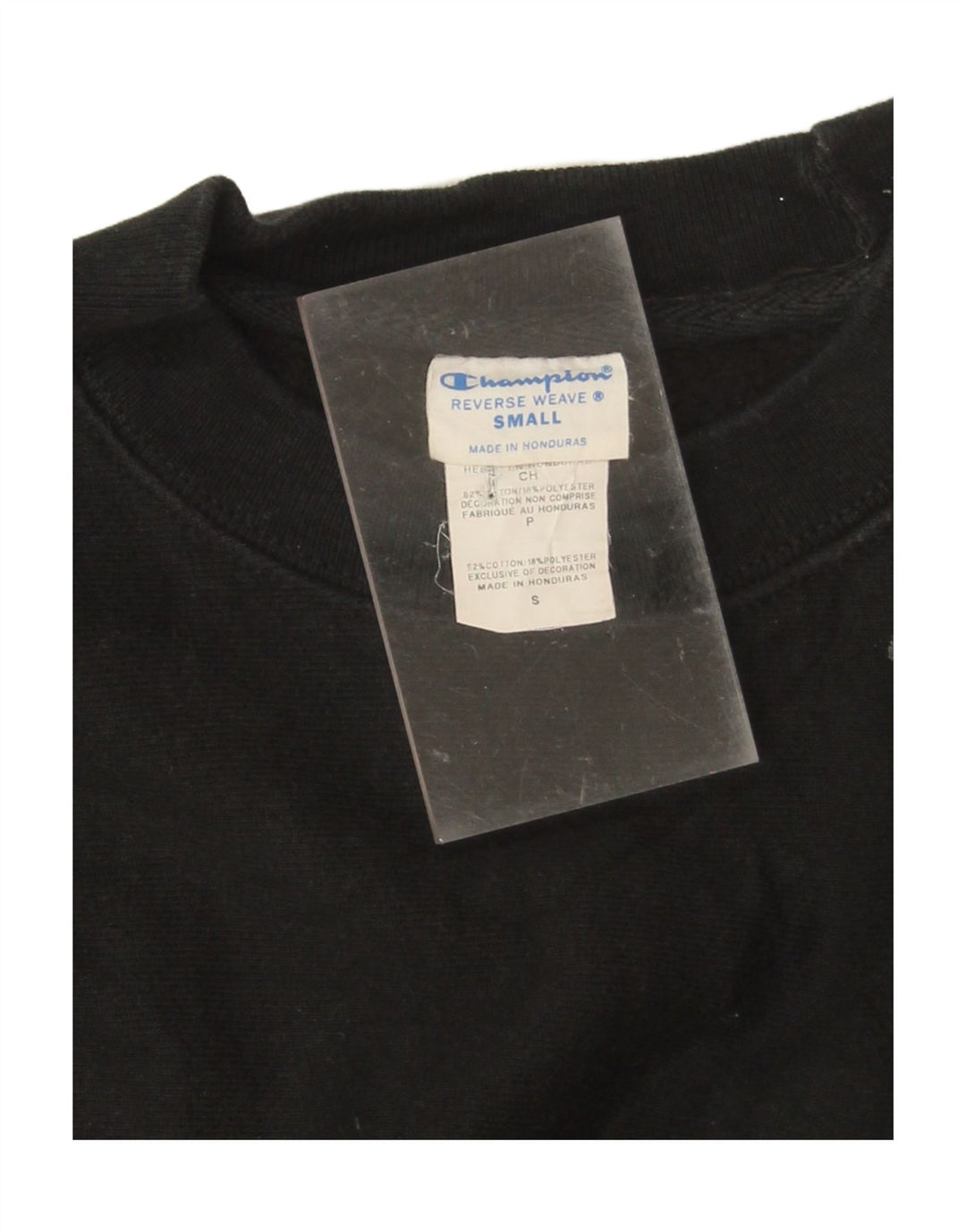 CHAMPION Mens Graphic Sweatshirt Jumper Small Black Cotton Vintage Champion and Second-Hand Champion from Messina Hembry 