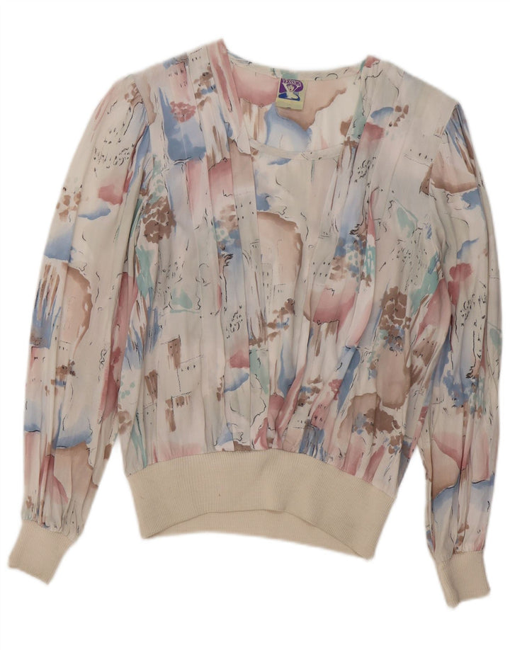 C&A Camicetta a maniche lunghe da donna con motivo astratto UK 14 Bianco medio