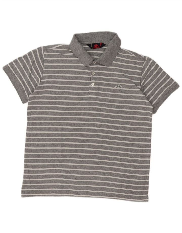 Polo Kappa Uomo Cotone Rigato Grigio Medio