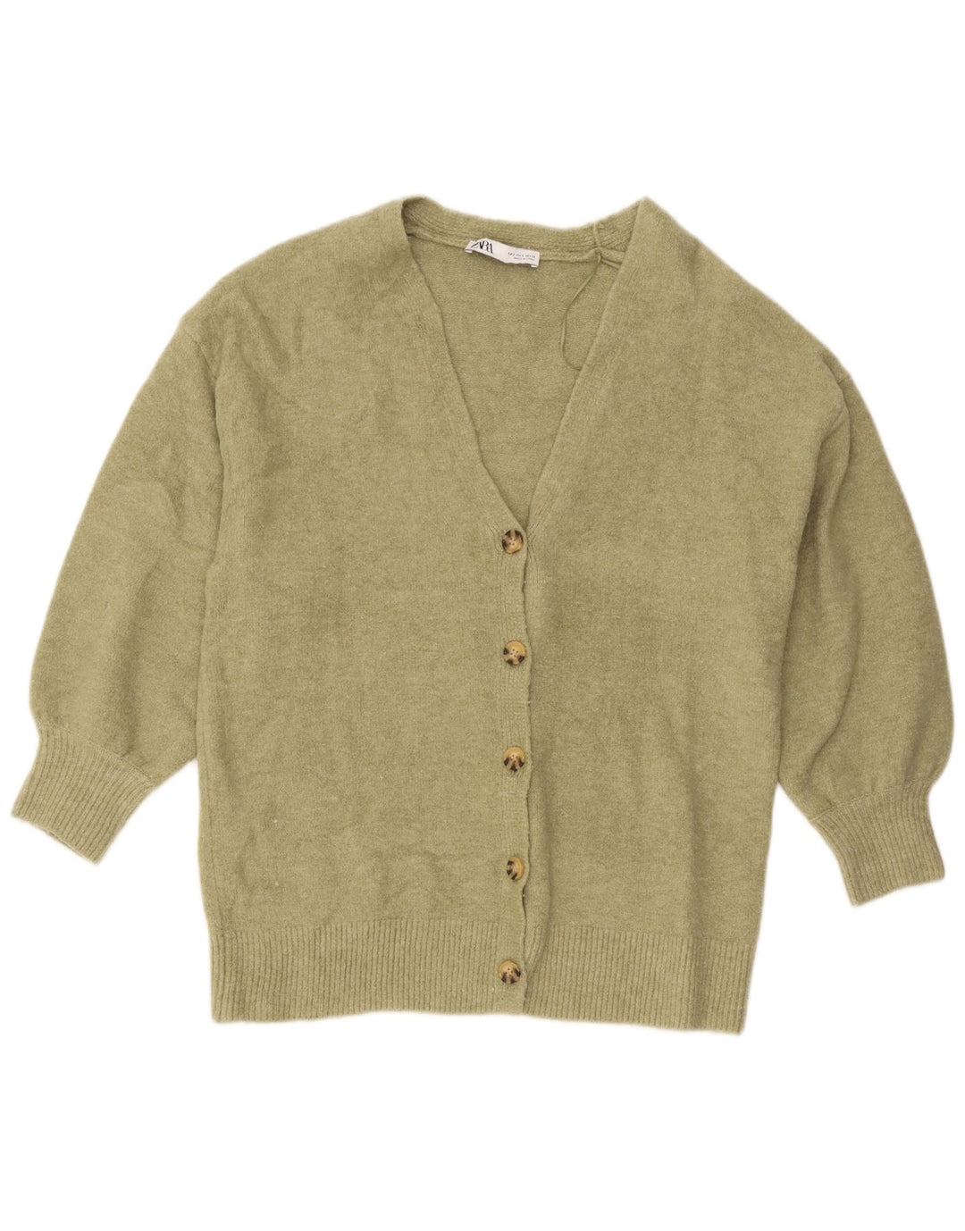 Maglione cardigan oversize da donna Zara UK 10 piccolo acrilico kaki