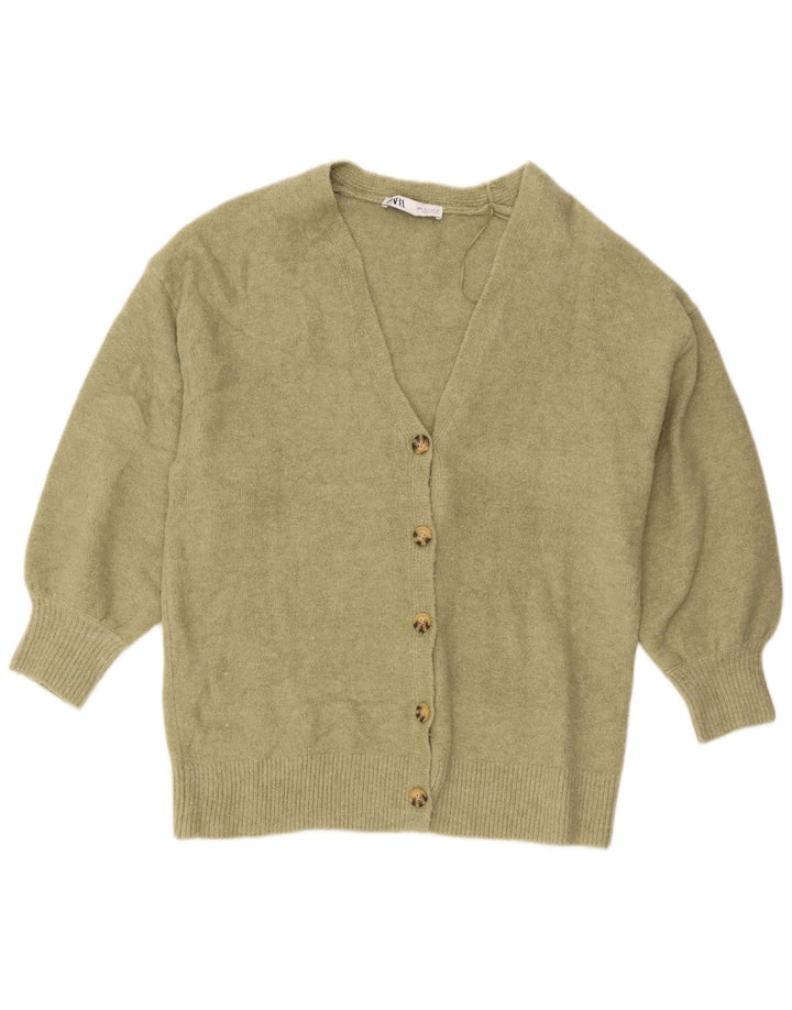 Maglione cardigan oversize da donna Zara UK 10 piccolo acrilico kaki