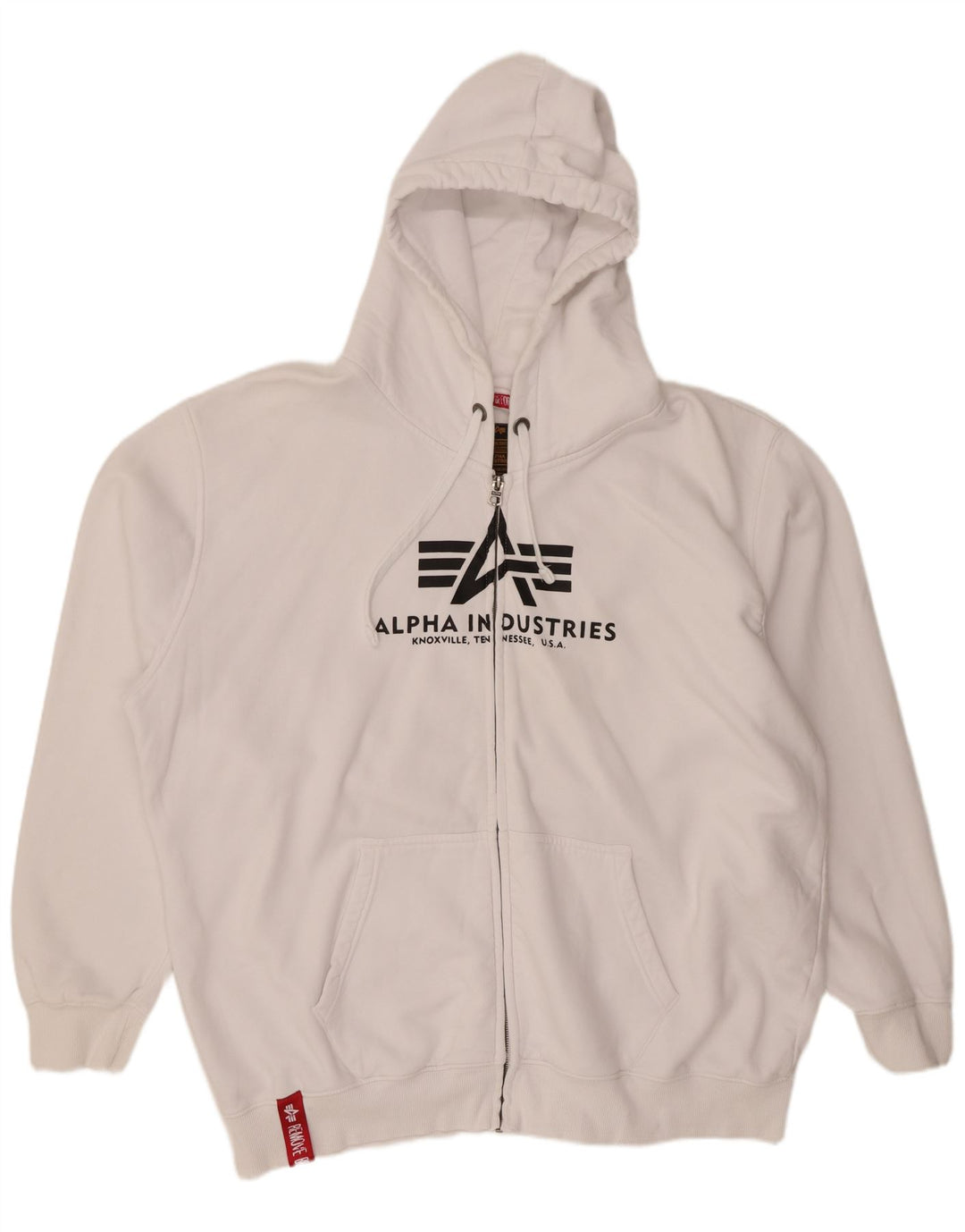 Maglione con cappuccio e zip grafica da uomo ALPHA INDUSTRIES 4XL cotone bianco
