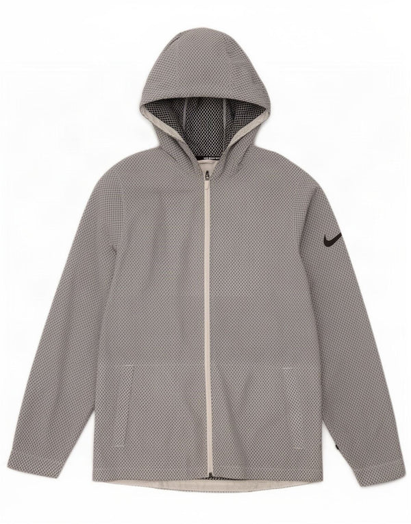 Giacca antipioggia con cappuccio da uomo Nike UK 38 Nylon geometrico grigio medio