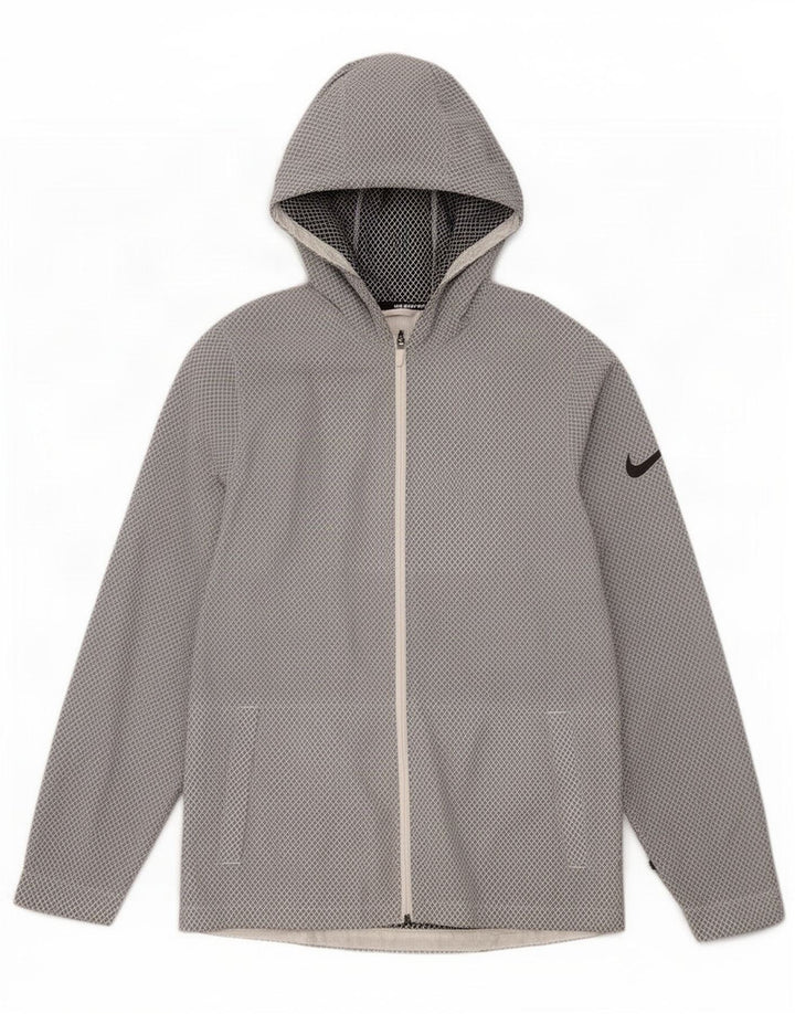 Giacca antipioggia con cappuccio da uomo Nike UK 38 Nylon geometrico grigio medio