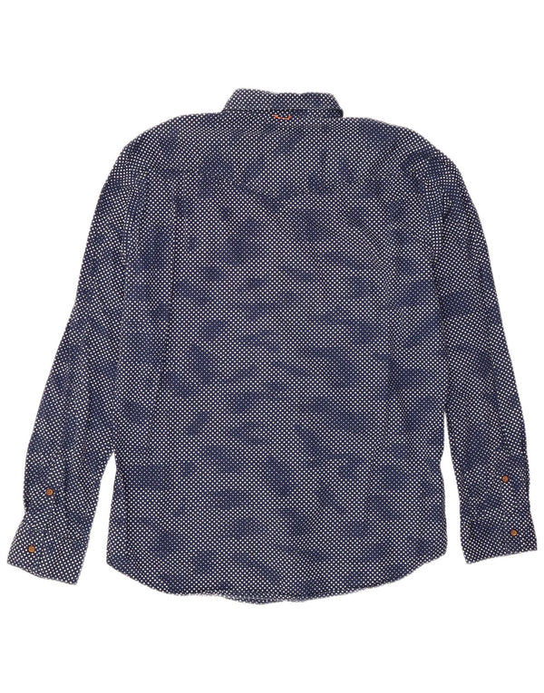 Camicia da uomo Hugo Boss XL in cotone geometrico blu navy