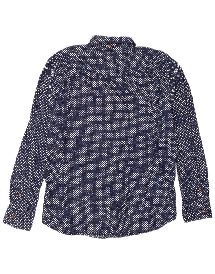 Camicia da uomo Hugo Boss XL in cotone geometrico blu navy