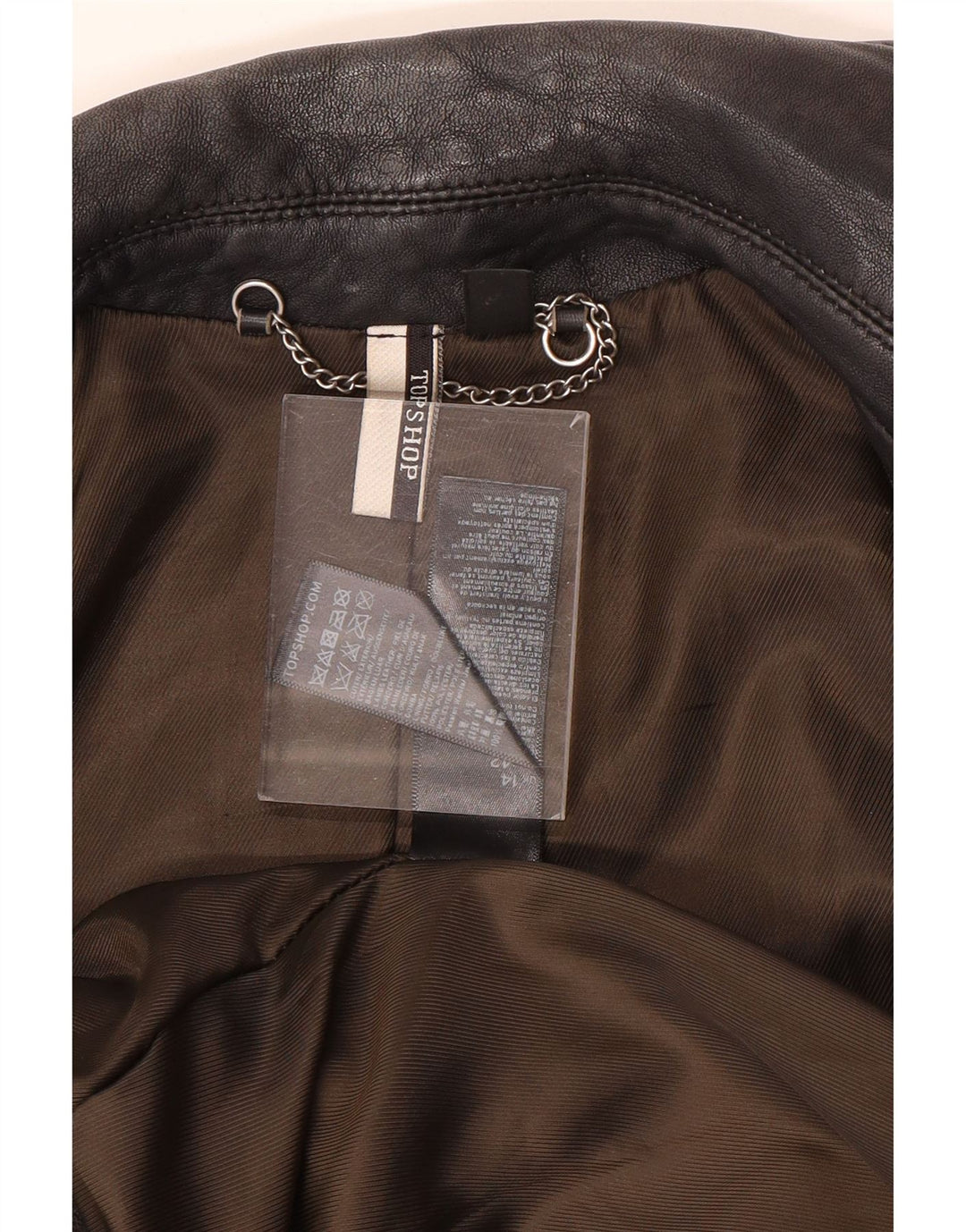 Giacca da motociclista in pelle da donna Topshop UK 14 Grande pelle di agnello nera