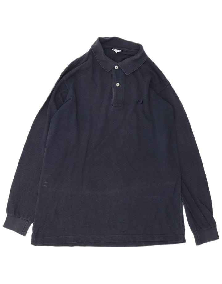 Polo da uomo a maniche lunghe Sergio Tacchini in cotone blu navy medio