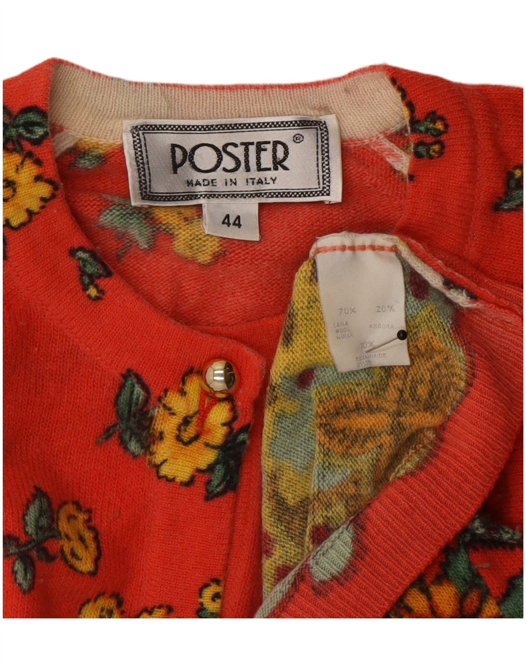 Maglione cardigan da donna vintage IT 44 rosso medio floreale